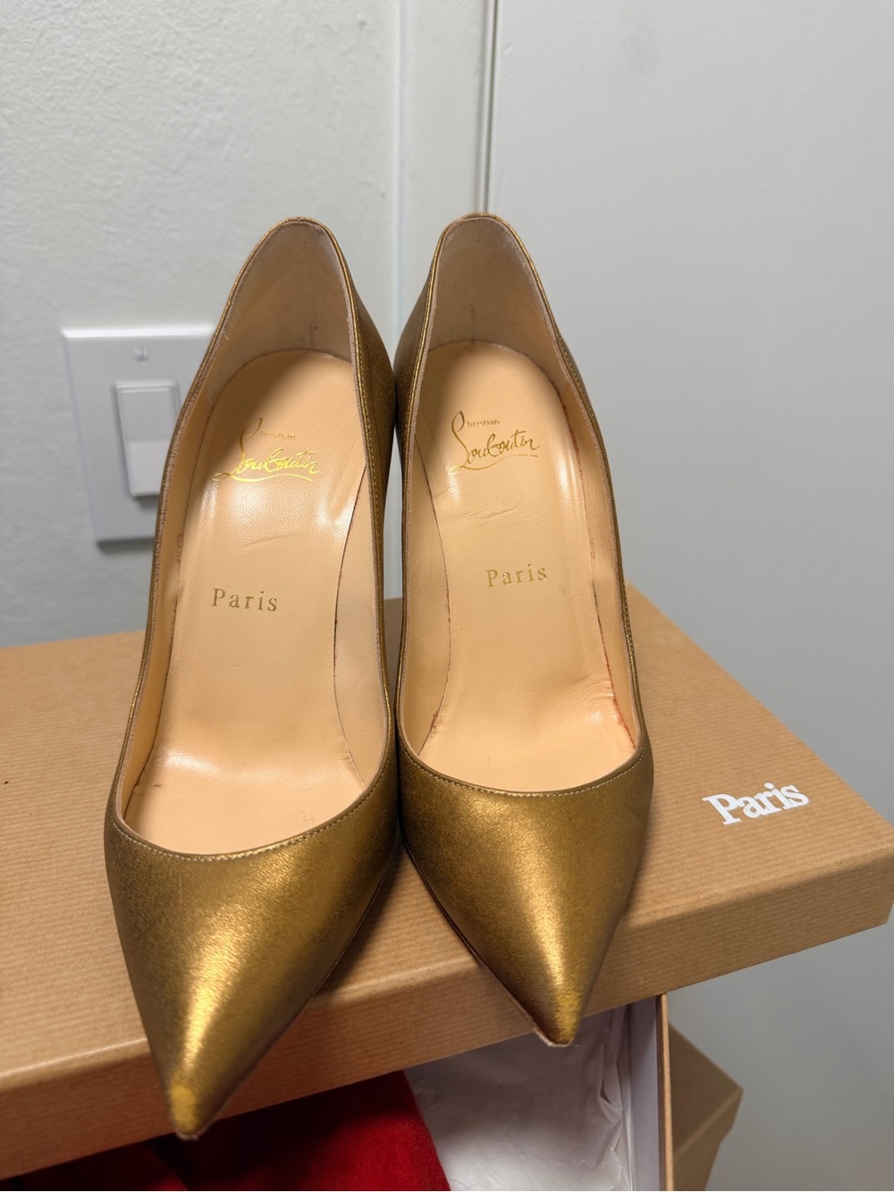Christian Louboutin Metallic Gold Pointed Toe Stilettos